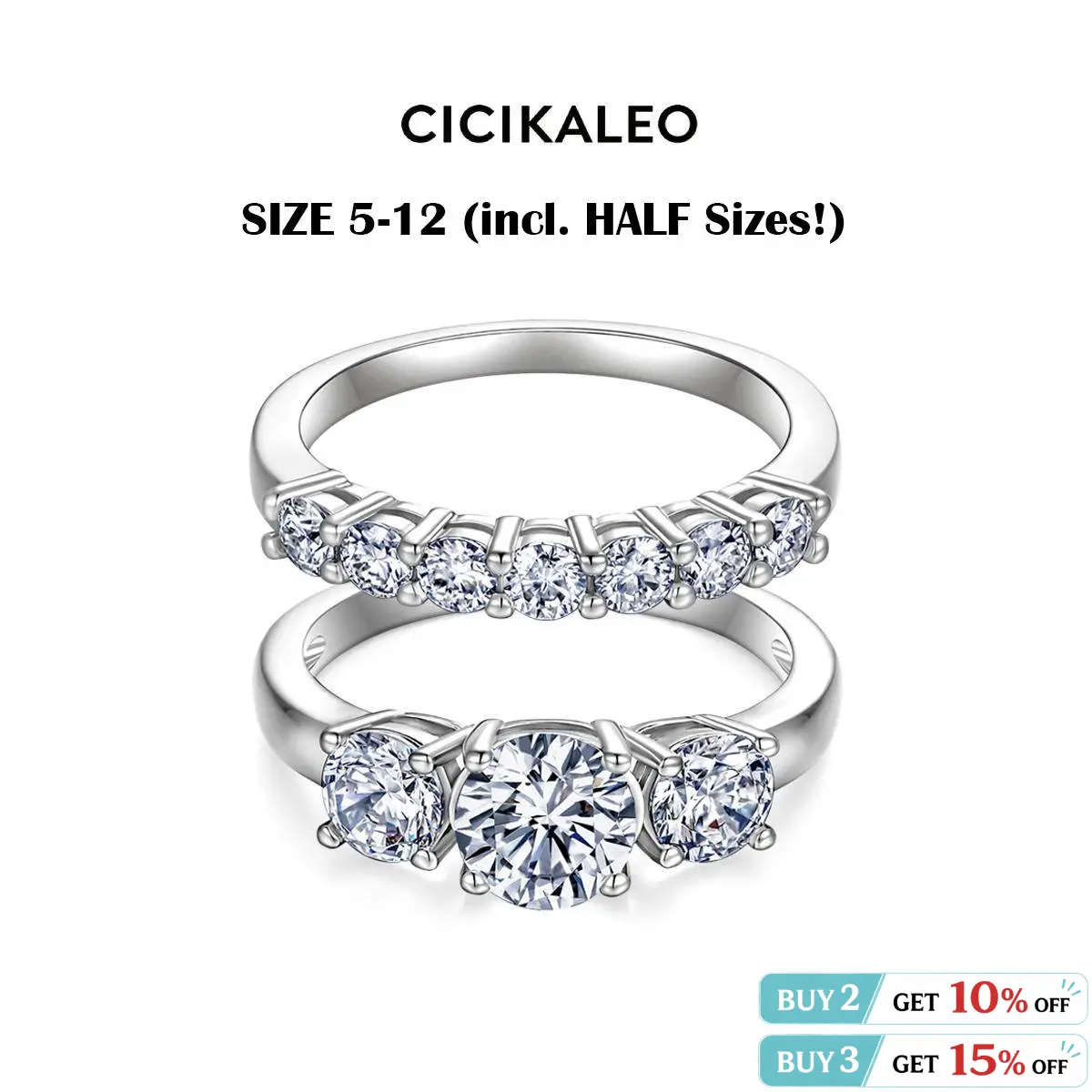 CICIKALEO 1CT Moissanite Rings for Women 3-Stone Stackable Sets Lab-Created 18K Gold Plated Wedding Band Engagement Promise Gift for Her R1 #Summervibes
