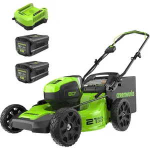 Greenworks 80V 21" Brushless Cordless (Push) Lawn Mower (75+ Compatible Tools), (2) 2.0Ah Batteries and 30 Minute Rapid Charger Included