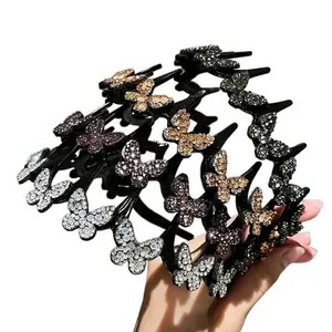 DB- Elegant Wavy Headband for Women, Non-Slip Butterfly Crystal Hairband, Lightweight Durable Plastic Head Accessory for Everyday Wear, Weddings, Parties & Year-Round Styling SpringStatements-DB