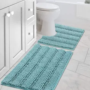 H.VERSAILTEX Bathroom Rugs Bath Rug Set 2 Piece Bathroom Contour Rug Toilet Mat Sets Non Slip Contour Bath Rug Ultra Thick Water Absorbent Striped Bath Mats Washable tiktokshopspringglowup Home Goods