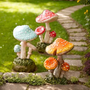 Whimsical Colorful Mushroom Garden Statues | Fairy Tale Outdoor Decor for Patio, Yard, Pathway, Flower Beds & Garden Accessories | Hand-Painted Resin Ornaments for Spring & Garden Parties