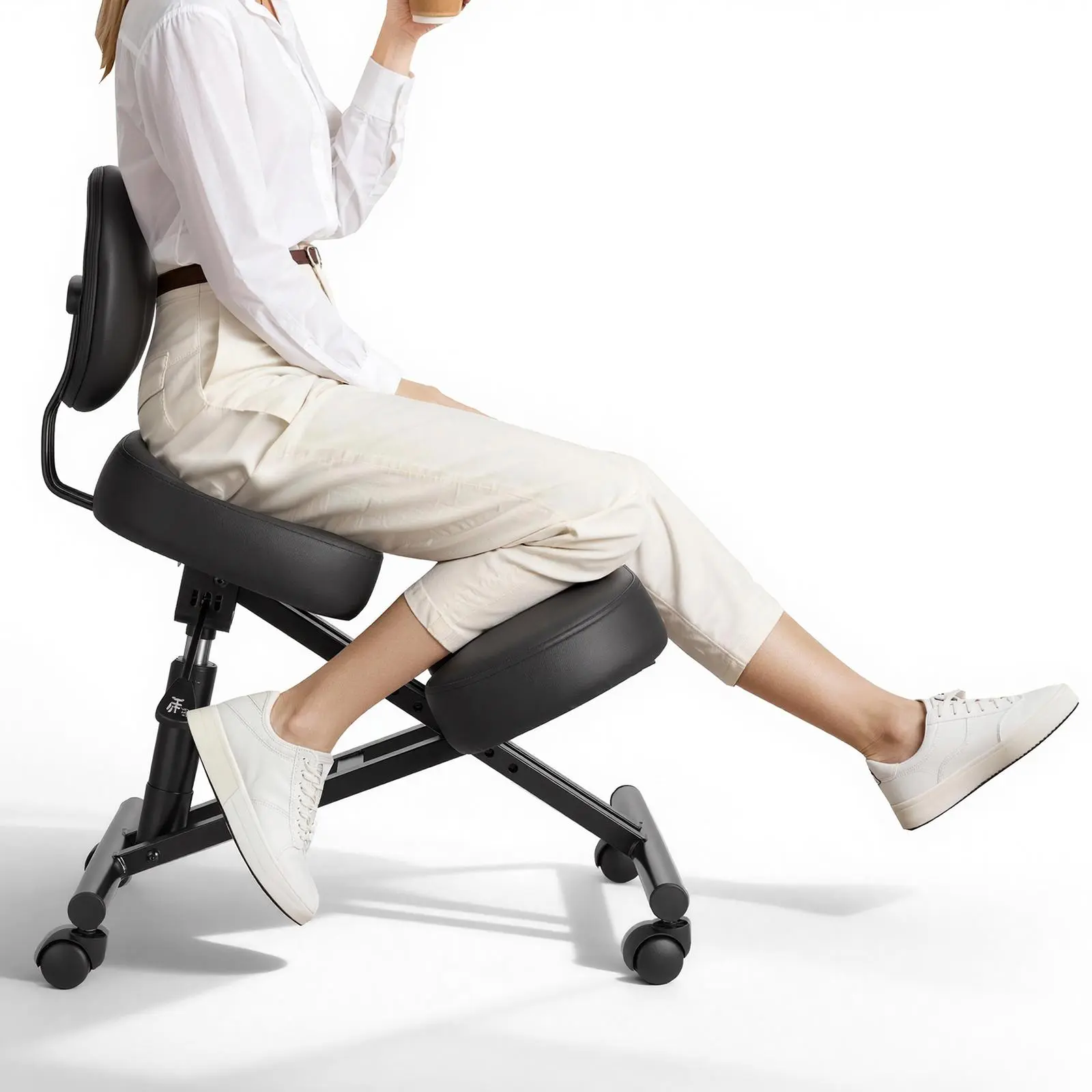 【SummerFinds】VEVOR Ergonomic Kneeling Chair with Backrest & Wheels, Mobile X-Shaped Posture Knee Chair with Adjustable Height & Thick Foam Cushions, Relief for Neck or Back Pain for Home, Office, Meditation, Black