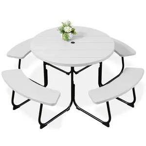 Best Choice Products 8-Person Circular Outdoor Picnic Table w/ 4 Benches, Umbrella Hole, 2000lb Capacity