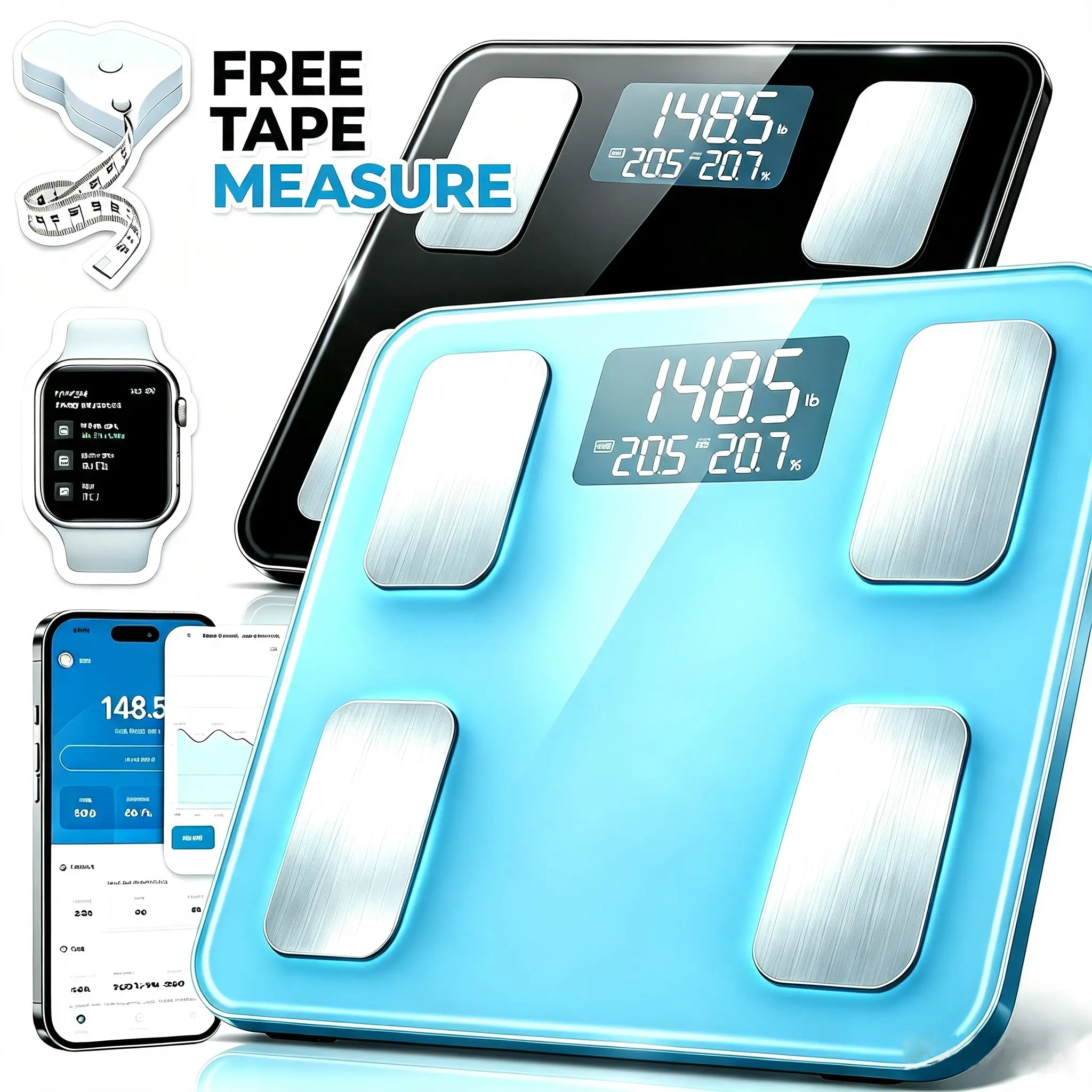 Smart Scale for Body Weight BMI Body Fat, Digital Bluetooth Scale 400lb | 13 Body Composition Monitor Health Analyzer for Home Gym, Accurate Bathroom Scale, App Sync Weighing Capacity