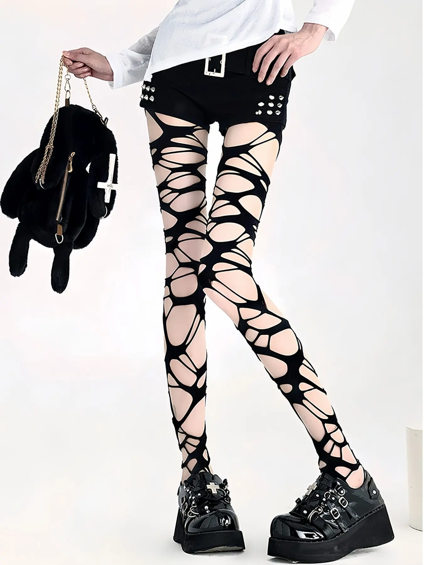Women's Ripped Skinny Pants Gothic Punk Party Style Cutout Long Socks Y2K Ripped Stockings Fashion Trendy Accessory Thigh Highs