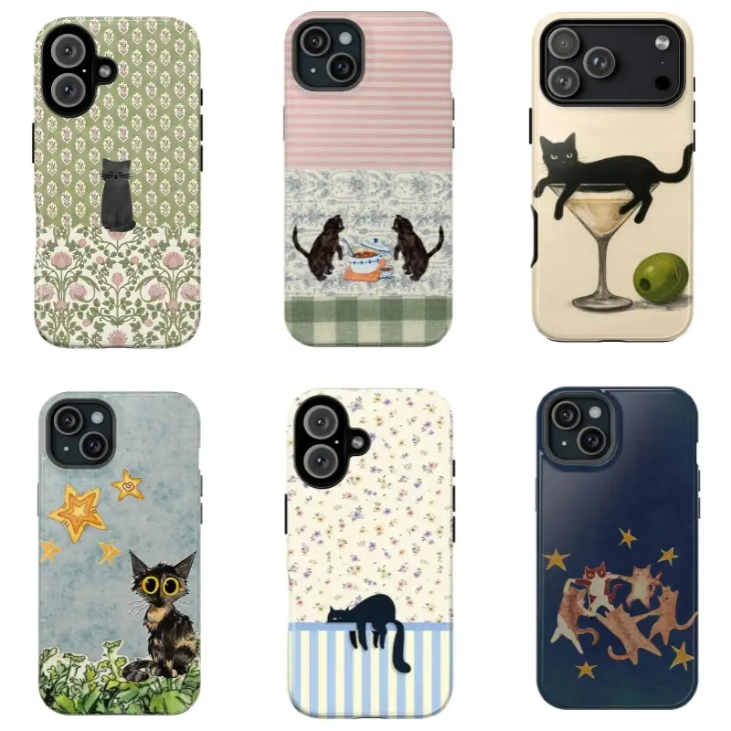 Cute Cat Phone Case , Vintage Cottagecore Aesthetic,Tough phone case,for iPhone 17 16 15 14 13 12 11 Pro Max X XS for Samsung S21–S25 Plus Ultra,Gifts For Fans, Phone Accessories
