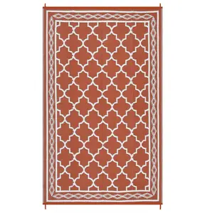 Durable Mat-Style Oblong Area Rug, Red and White Rectangular Plastic with Rhomb Border, 9x18 ft Actual Size, Modern Moroccan Style, for Beach, Patio Use, Durable Area Rugs, Mat-Style Area Rugs