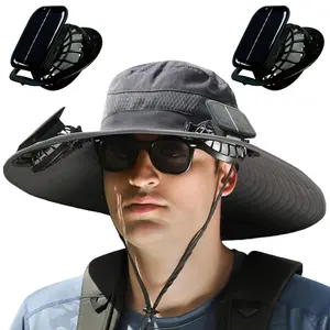 Solar Fan Hat Wide Brim for Outdoor Fishing,Sun Hat for Men with 2 Solar Fans,Fishing Hats,Sunscreen Sun Hat with Fan
