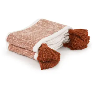 Ox Bay Striped Woven Cotton Tassels Throw Blank et