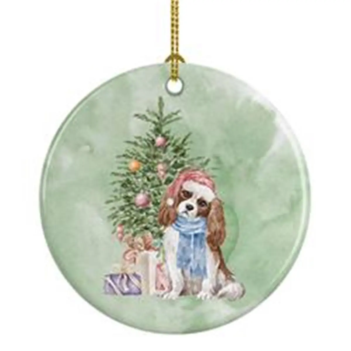 2.8x2.8 in (2.812 in) Unisex Multicolor Painted Porcelain Blenheim Cavalier King Charles Spaniel Christmas Ornament - Prints Artwork, Festive Home Decor, Holiday Tree Gift