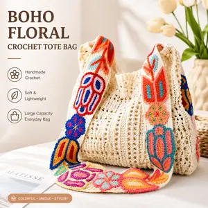 Boho Floral Crochet Tote Bag | Handmade Shoulder Bag for Beach & Daily Use