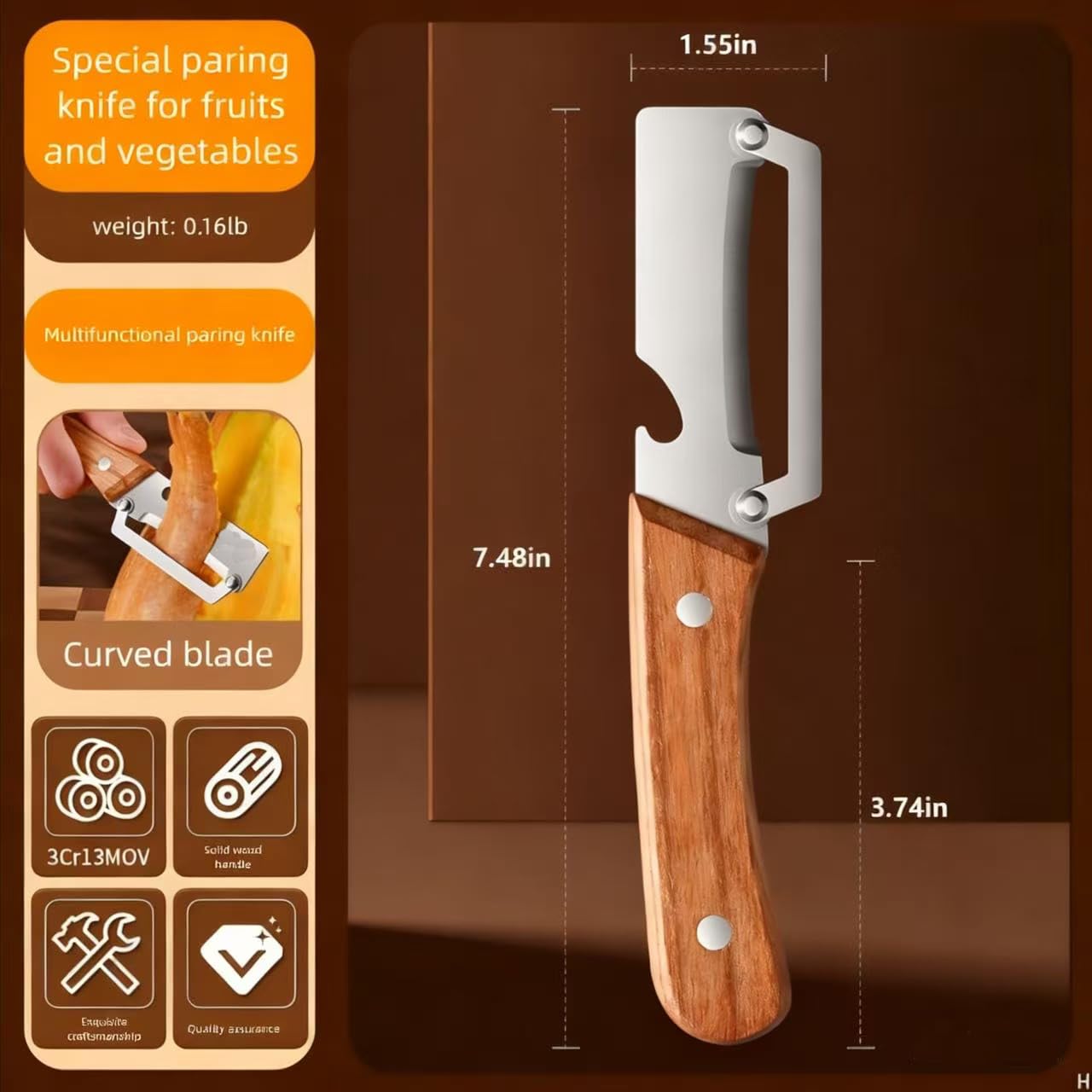 Wooden-Handled Stainless Steel Sharp Peeler with Built-In Bottle Opener for Fruits & Vegetables Ergonomic Non-Slip Handle Long-Lasting Construction Essential Kitchen Tool