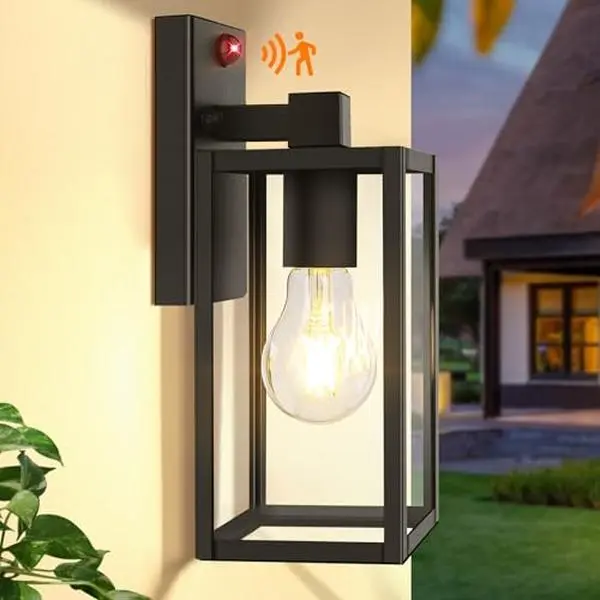 MATULSA Motion Sensor Outdoor Wall Lights Lamps - Dusk to Dawn Porch Wall Sconce Lanterns, 3 Lighting Modes Exterior Fixtures, Outside LED Lights for House Front Door, Garage (Bulbs Not Included), Outdoor Lights Lamps