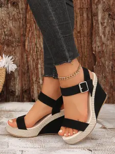 Women's Thick Sole Wedge Sandals, Slip-On Casual Shoes for Women, Comfortable & Stylish Footwear for Daily Wear, Ankle Strap Sandals
