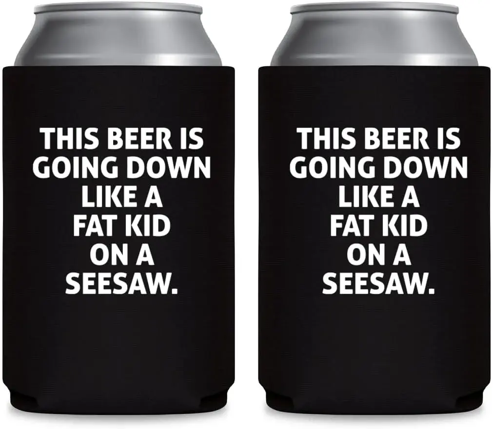 2-Pack 12oz Insulated Beverage Can Sleeve Cooler Hugger - Thick PU Keeps Cans Cool, Collapses Flat for Easy Packing, Travel Accessory, Gifts for Dad, Bridal Shower/Bachelor Party (Black)