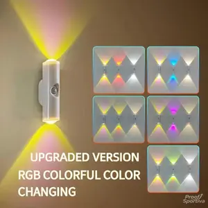 Wireless USB-C Smart LED Night Light with Motion Sensor RGB Gradient Dimmable Wall Lamp Magnetic Step Lamp for Bedroom Living Room Hallway Rechargeable Ambient Lighting