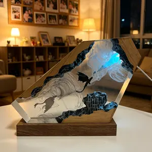 Toothless Light Fury Resin Night Light Toothless Flaming Ball Handmade Resin Lamp USB-Powered with Controller Unique Fun Desk Decor Adjustable  Multicolor LED Table Lamp Bar Counter Living Room and Bedroom Decoration, Romantic Gifts for Christmas Birthday
