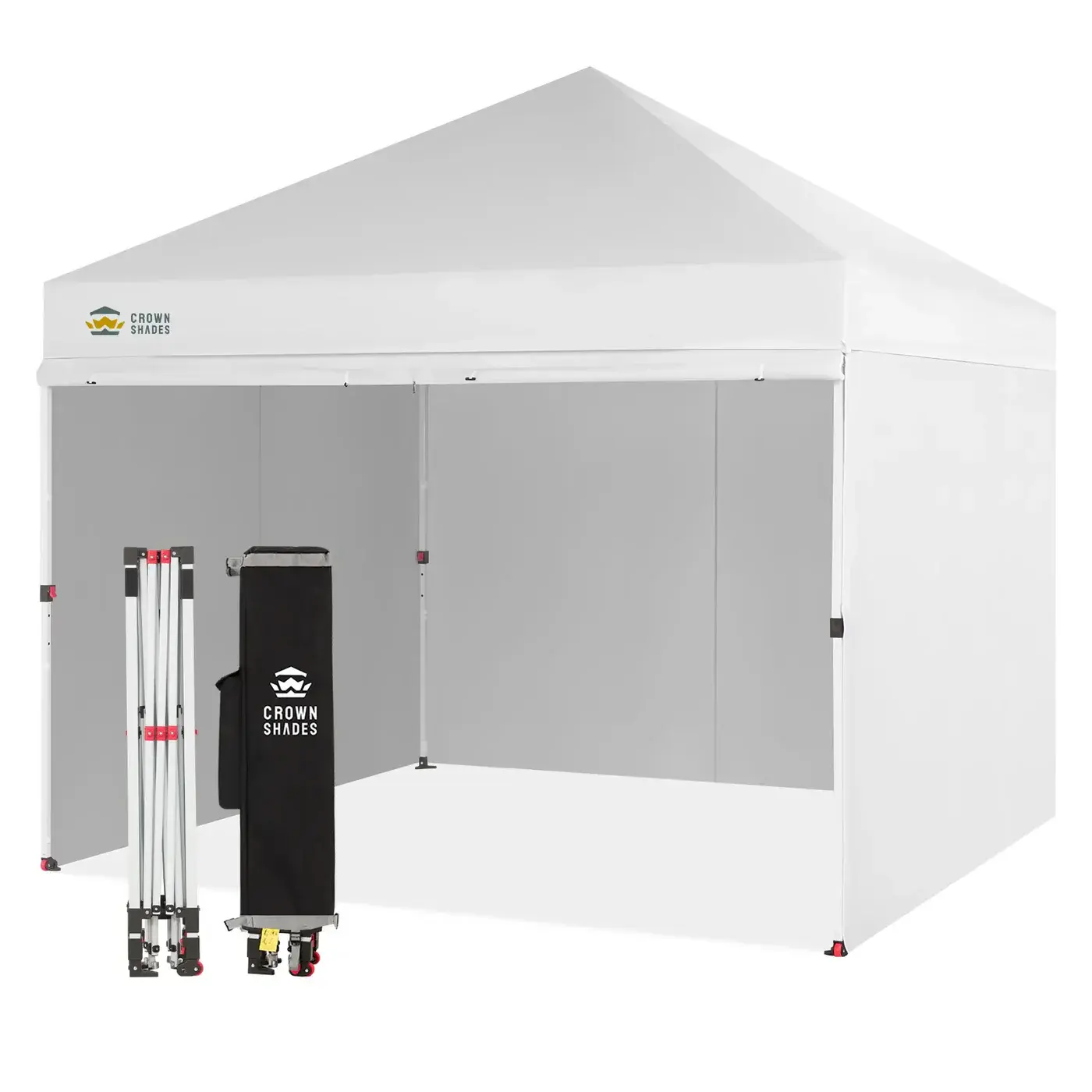 CROWN SHADES 10X10 Commercial Instant Pop Up Canopy, White | 300D Silver-Coated Fabric, CenterLok One Push Tent, STO-N-Go Bag, 3 Height Adjustment, 4 Sidewalls