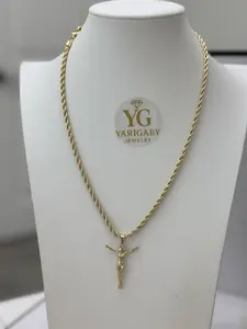 Crucifix Necklace - 60 cm Gold Tone Rope Chain with Jesus Pendant - Elegant Religious Jewelry for Men and Women