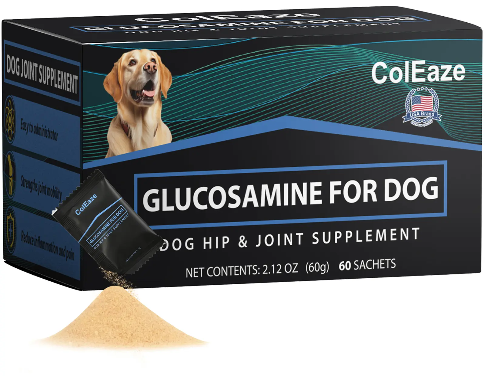 Hip and Joint Supplement Powder for Dogs Glucosamine for Dogs, Dog Arthritis Vitamins for Hip and Joint Pain Relief Contains Glucosamine Chondroitin MSM Vitamin E for All Breeds and Sizes, 60 Packets