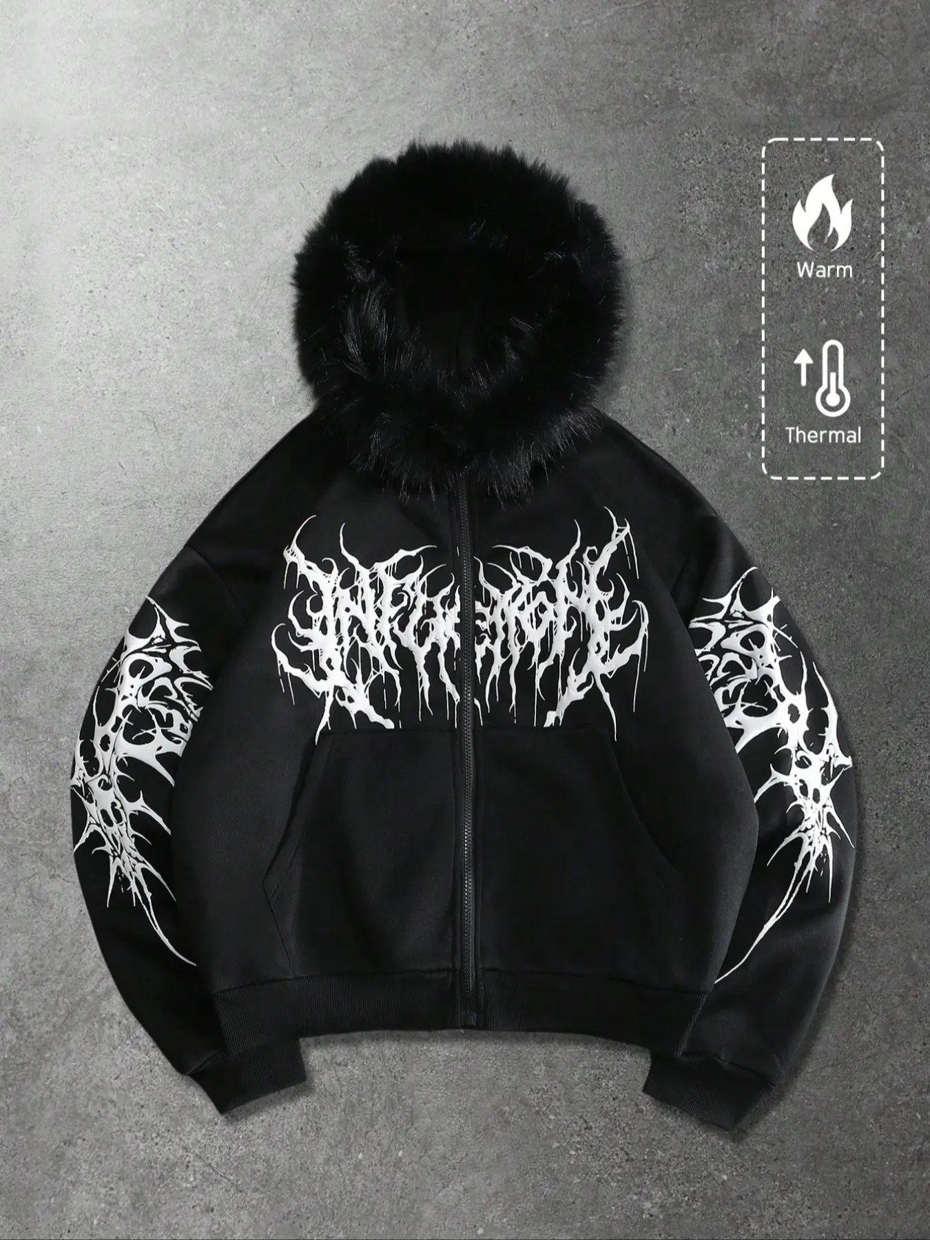 Unisex Y2K Gothic Angel Graphic Print Fitted Hooded Jacket, Fleece Lined, Zipper Design, Street Fashion, Warm and Stylish, Outdoor and Daily Wear, Outerwear