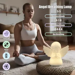 Hiseeme Angel Breathing Lamp - Guided Visual Meditation accessories with 4 Sound Effects for Mindfulness, Anxiety Relief for Calm Down Corner, Stress-Relieving Relaxation Aid for Peaceful Sleep, Self Care Gizmo Suitable for Adults & Kids
