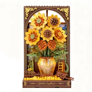 Golden Sunflower DIY Puzzle Orange Sunflower 3D Puzzle Building Set with LED,DIY Vincent Van Gogh Painting Artwork Craft Kits for Adults,Home Decor Botanical Collection Gift for Christmas Birthday Gift,Cybermonday,Blackfriday