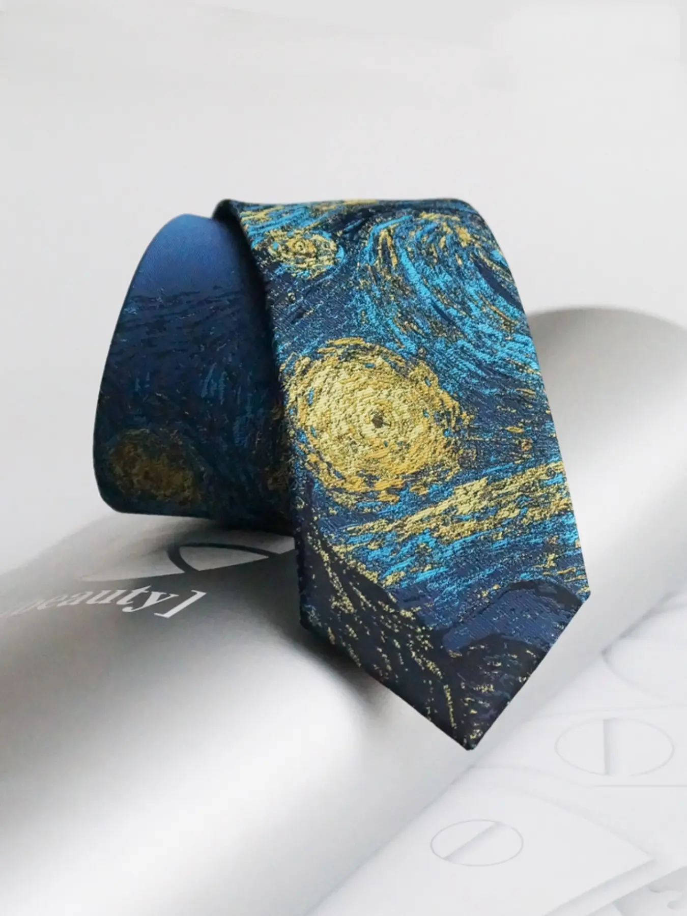1pc Luxury Jacquard Necktie Skinny Tie with Van Gogh Starry Night Embroidery, High-End 2400 Needle Woven, Stylish Tie Design, Designer Tie with gift packaging, Unisex Tie, Artistic Gift for him& her, Styling