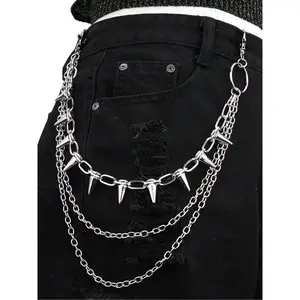Men's Punk Goth 3D Rivet Stud Double Layered Pants Chain Edgy Waist Chain Belt Versatile Daily Street Wear Party Outfit Decor Cool Fashion Accessory for Birthday Holiday Gift