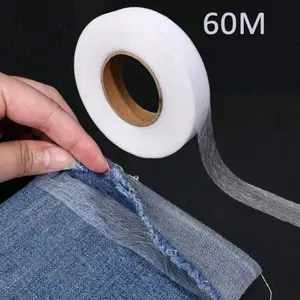 1 Roll 60M Iron-on Hemming Tape,Double-Sided Fusible Interfacing,Heat Fabric Fusible Bonding Web, Non-Woven Hot Melt Adhesive Cloth For Clothing, Thin Glue Mesh Film Hem Tape,Perfect For Long Lasting Bond And Craft Projects, Decoration