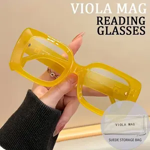 Fashion Retro Square Studded Reading Glasses for Men and Women, Elegant & Minimalist PC Material, Diopters +1.0 to +4.0, Lightweight & Durable, Ideal for Daily Computer Work & Book Reading, Free Glasses Pouch Included