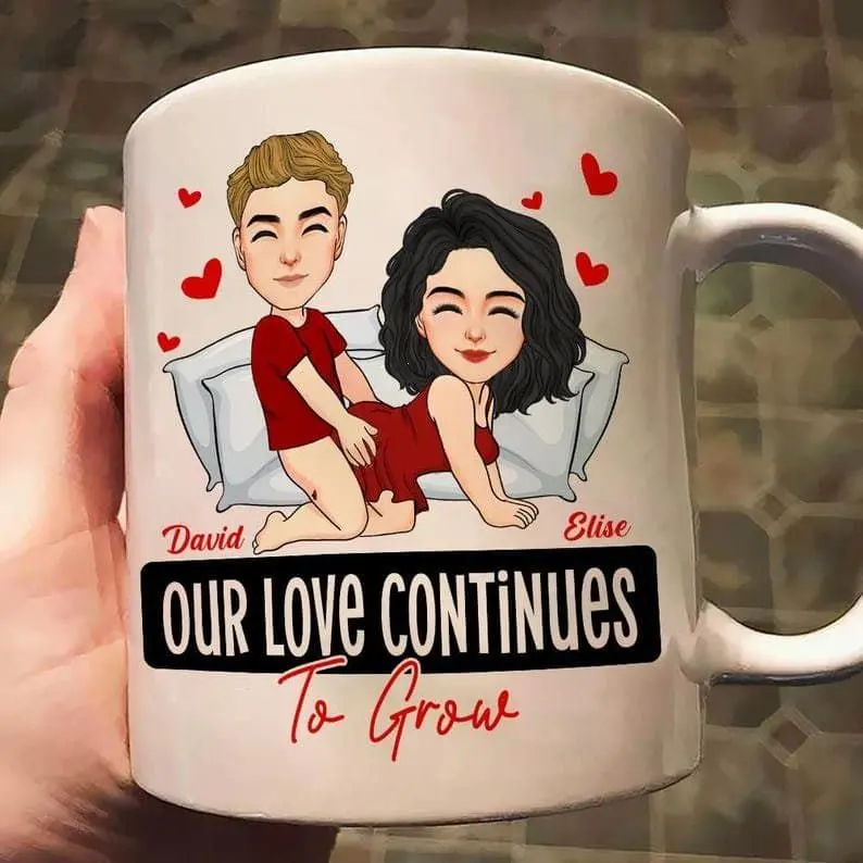 [Sale Up To 50%] Custom Our Love Continues To Grow Coffee Couple Mug Anniversary, Personalized Couple Mug, Girlfriends Gifts, Anniversary Gift for Her, Him 11oz & 15oz ceramic mug