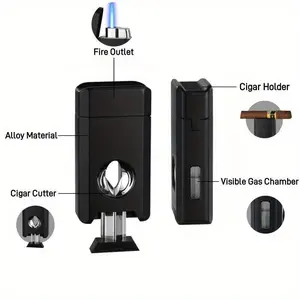 Torch Lighter,(Butane Not Included) Windproof Straight Blue Flame Lighter, Outdoor Portable Lighter, All-in-one Multifunctional Lighter, Inflatable Lighter, Visible Gas Chamber, Suitable for Outdoor Camping Kitchen Aromatherapy Lighter, Men'S Gift