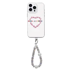 TK's New Launch White iPhone 11-15 Protective Case with Colorful Beaded Lanyard for Shockproof Secure Carrying Personalized Protection Cover Smartphone Cellphone Casing Screen Protector Military-Grade Protection