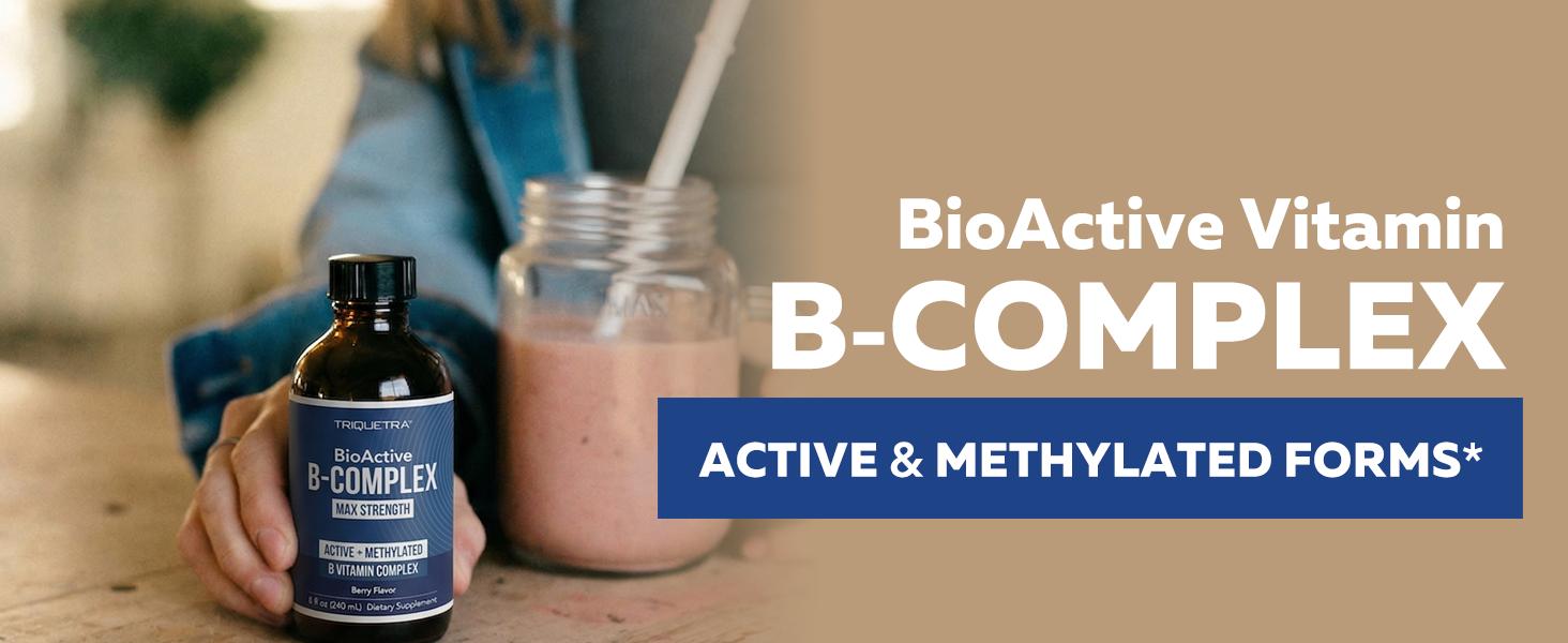 BioActive Vitamin B Complex | Methylated & Active Forms | Methylfolate, 3 Forms of B12, BenfoPutesin B5 | 12 B Vitamins | Liquid Formula | 8 oz BioActive Vitamin B Complex | Methylated & Active Forms | Methylfolate, 3 Forms of B12, BenfoPutesin B5 | 12 B Vitamins | Liquid Formula | 8 oz