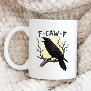 BNB – Funny Raven F-Caw-F Ceramic Mug 11oz/15oz, Sarcastic Coffee Cup Gift for Animal Lover Besties Coworker Colleague Workmates on Halloween Christmas, Hilarious Office or Home Office Drinkware Reusable And Washable Coffee Cup