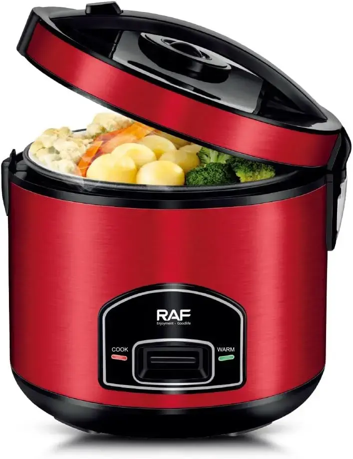 5L Large Electric Smart Multifunctional Rice Cooker with Steamer Basket, Keep-Warm Function, Easy-Touch Controls, 1-Touch Operation, Compact Design, Condensation Collector, Daily Cooking Kitchen Appliance for Dorm Rooms (Red/Black)