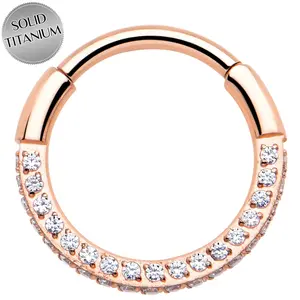 20 Gauge Rose Gold PVD Implant Grade Titanium Triple Sided Micro Gem Hinged Nose Hoop (Select Size)