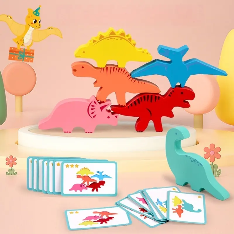 Wooden Dinosaur Building Blocks Set, Stem Educational Toy for Kids, High Difficulty Balance Game, Ideal Gift for Christmas, Easter, Halloween, Building Block Sets, Creative Building Set, Buildable Blocks Kit, Building Blocks Model