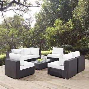 Modway Convene 7 Piece Outdoor Patio Sectional Set in Espresso White