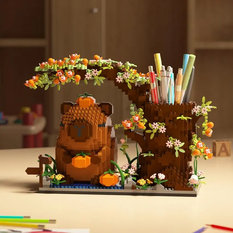 Creative Kapibala Blocks Stem Building Blocks Pen Holder, Block Figures, Assembly Blocks Set, 1 Set Brick Set DIY Building Blocks Kit, Building Block Model, Desktop Ornament for Home & Office, Creative Crafts Gifts, Building Blocks Sets