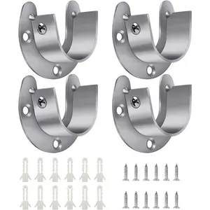 4 Packs Stainless Steel Wardrobe Bracket U-Shaped Rod Socket Flange 1-1/4" Diameter Heavy Duty Closet Rod Brackets End Supports for Closet Rod with Screws (Silver)