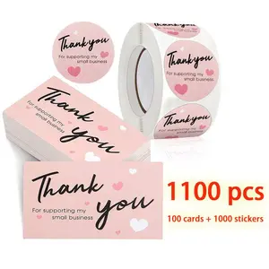 Thank You for Supporting Me Sticker & Card Set, Stickers Included, 1 Set Including 100pcs Cards & 1000pcs Stickers, Gift Packaging Decorative Decal Sticker for Small Business, Decoration Sticker