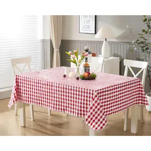 52 x 52 Inch Square Vinyl Tablecloth with Flannel Backing, Bistro Tavern Check, Cafe Checkered Indoor Outdoor Vinyl Table Cover for Picnic, Barbecue and Patio Dining, Red