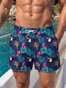 Mens Swim Trunks with Compression Liner Quick Dry Board Shorts with Zipper Pockets Swimming Shorts Drawstring Waist Patchwork Color Casual Beach Shorts, Holiday