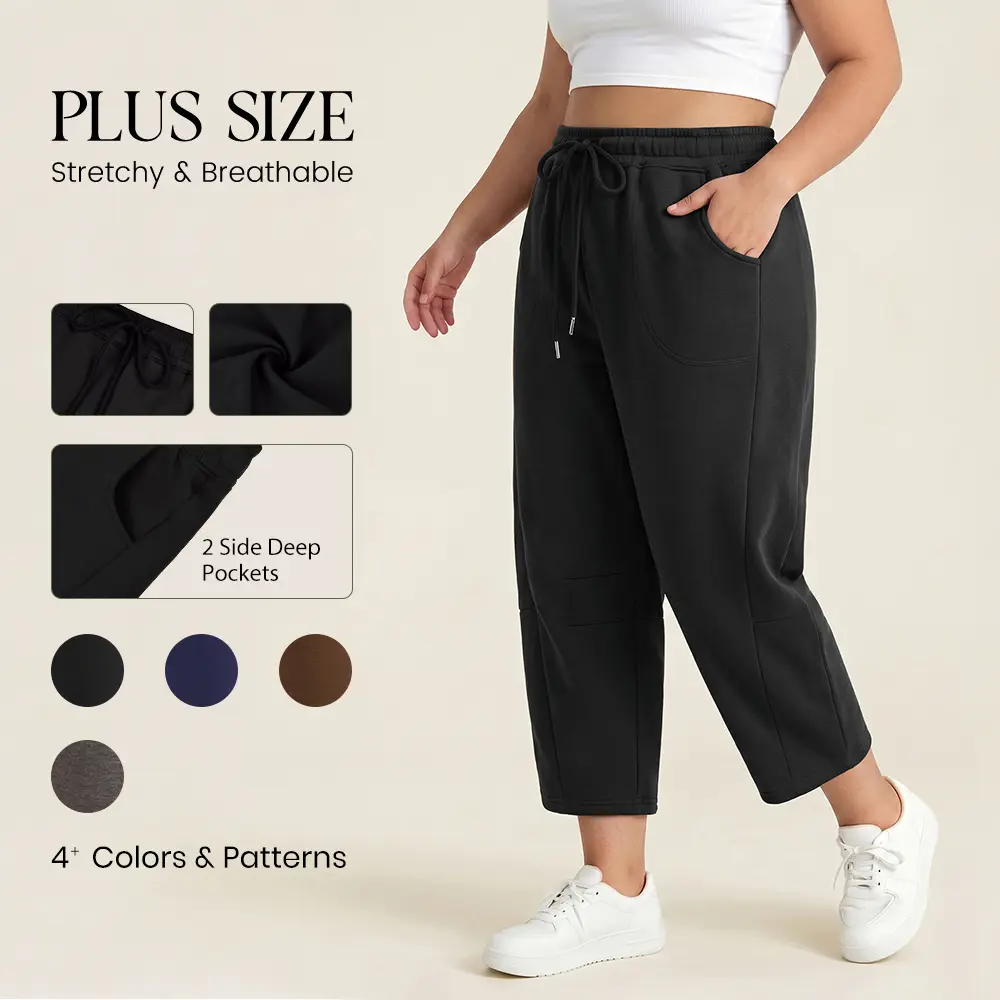 RITERA Plus Size Pants for Women Barrel Sweatpants Baggy Wide Leg Lounge Drawstring Casual Palazoo with Pockets XL-5XL