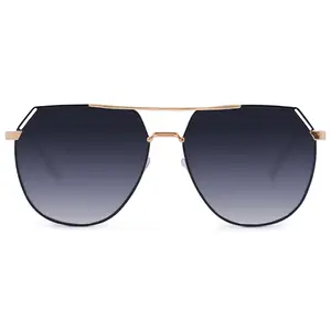 Farrah Midnight Square Aviator Sunglasses - Oversized Retro Inspired Frames with Bold Brow Bar & Delicate Gold Black Rim