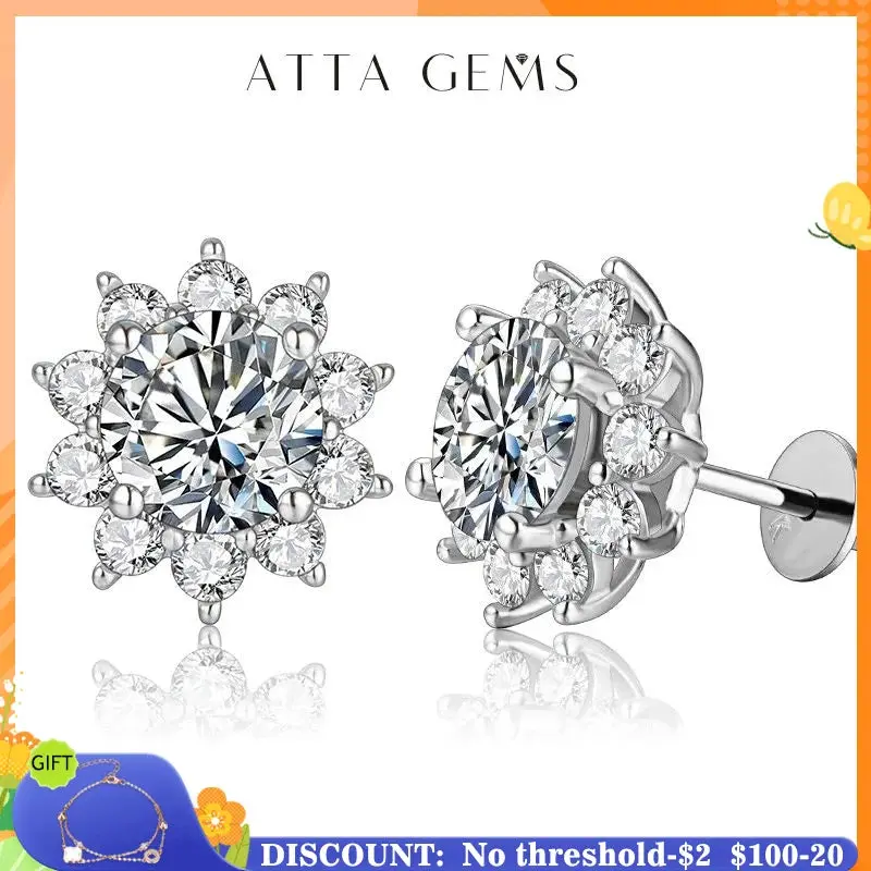 Snowflake Stud Earrings 925 Sterling Silver 6.5mm 1.0 Carat Diamond Moissanite