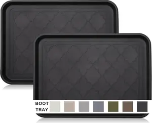 Boot Tray for Entryway Indoor, Heavy Duty Shoe Mat Tray 2 Packs, 16.7"x12.8"  Shoes Trays with Raised Edge, Outdoor Multi-Purpose Mats for Boots, Garden, s