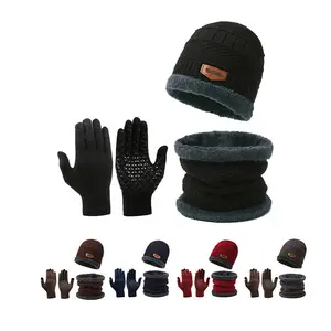 3-Pieces Winter Beanie Hat Scarf  Gloves Set Warm Knit Skull Cap for Men Women